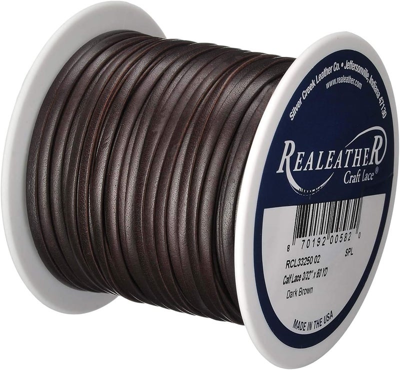Realeather RCL3325002 Calf Leather Lace for Crafts and Jewelry Making 0125 x 50 Dark Brown 1Spool - Image 2