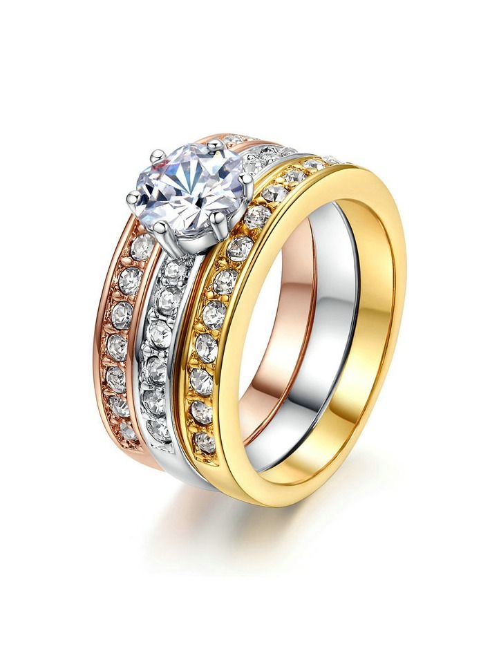 Generic 18K Gold Plated Three Rings Fashion Titanium Finger Ring  - Image 1