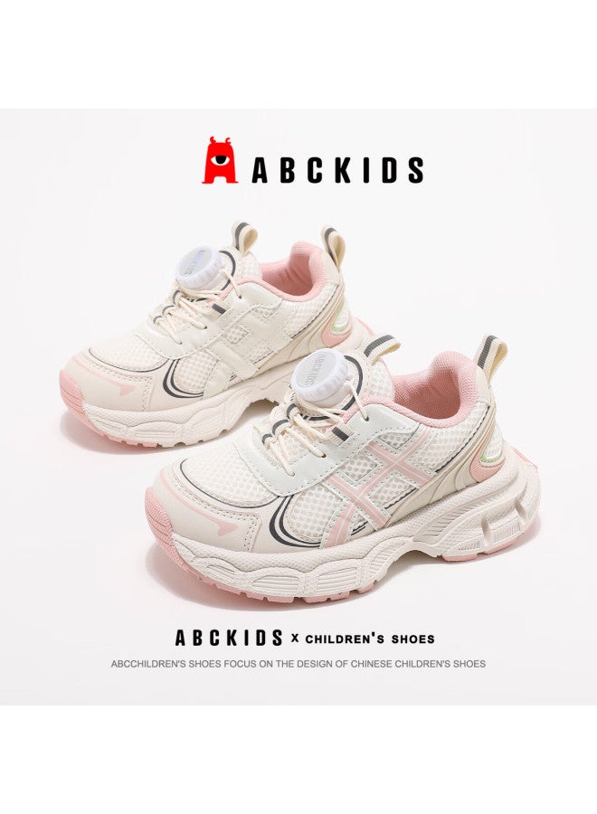 Abc Kids Autumn Kids Versatile Running Shoes Large Children Comfortable Sports Shoes Twist Button Fashion Casual Shoes White Pink Size 38 - Image 4