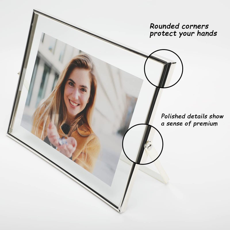 أهاجو Ahago Silver Floating Frame (8 ""؟ 10 "" أفقي) لأحجام الصور 7x9 6x8 5x7 إطارات صور الطاولة على الطاولة هدية راقية لمهرجان الزفاف أو المكتب د؟ - Image 3