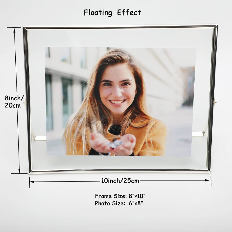 أهاجو Ahago Silver Floating Frame (8 ""؟ 10 "" أفقي) لأحجام الصور 7x9 6x8 5x7 إطارات صور الطاولة على الطاولة هدية راقية لمهرجان الزفاف أو المكتب د؟ - Image 2