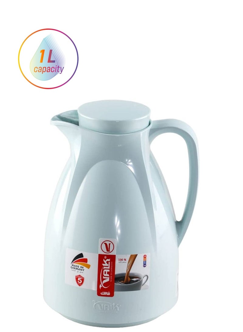 Valk Vacuum Flask With Double Wall Glass (1 Liter) | Wide Mouth With Anti-Leakage Cap Double Walled Travel Mug | Liter White Color, 04-387 - Image 1