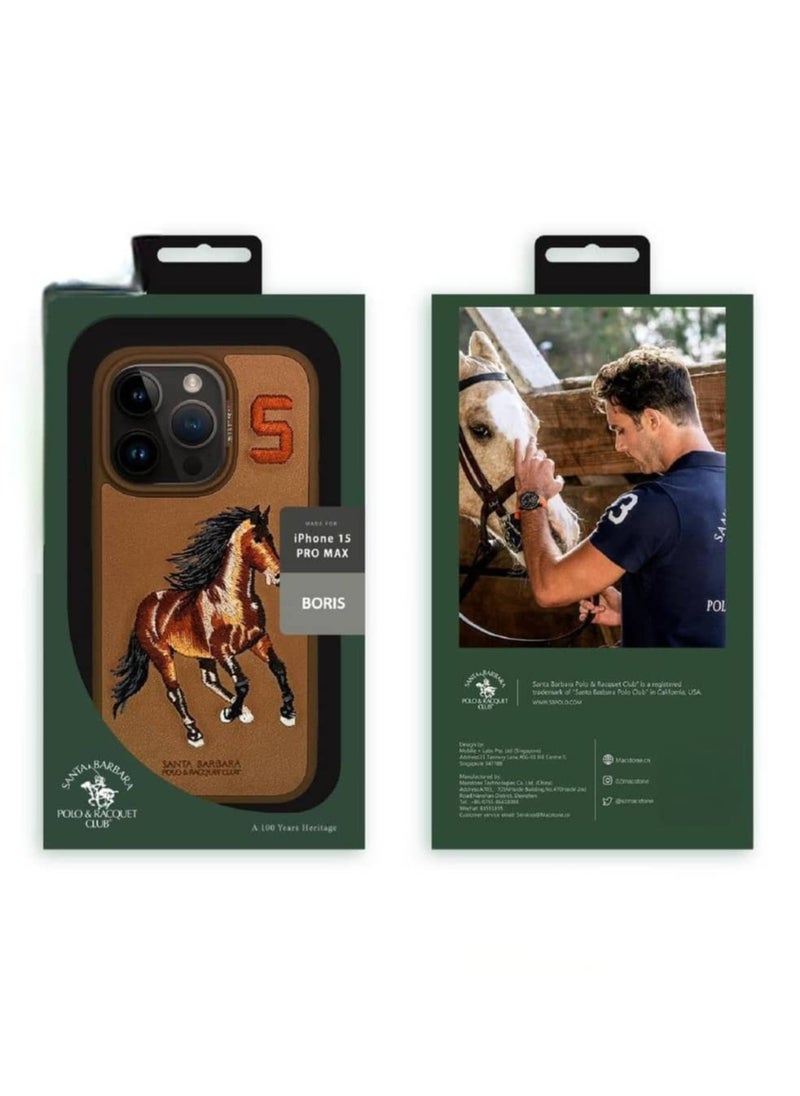 SANTA BARBARA POLO & RACQUET CLUB Boris Series Horse Embroidery MagSafe Phone Case for iPhone 15 Pro – Shockproof, Premium Pleather & TPU, Anti-Slip Grip, Raised Edges for Screen & Camera Protection, Scratch-Resistant, Lightweight & Slim Design – Brown  - Image 3