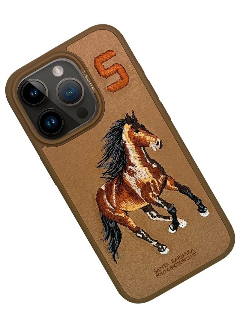 SANTA BARBARA POLO & RACQUET CLUB Boris Series Horse Embroidery MagSafe Phone Case for iPhone 15 Pro – Shockproof, Premium Pleather & TPU, Anti-Slip Grip, Raised Edges for Screen & Camera Protection, Scratch-Resistant, Lightweight & Slim Design – Brown  - Image 2