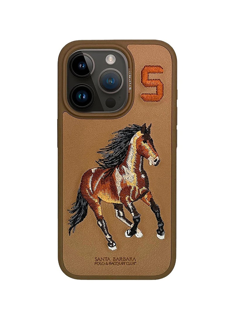 SANTA BARBARA POLO & RACQUET CLUB Boris Series Horse Embroidery MagSafe Phone Case for iPhone 15 Pro – Shockproof, Premium Pleather & TPU, Anti-Slip Grip, Raised Edges for Screen & Camera Protection, Scratch-Resistant, Lightweight & Slim Design – Brown  - Image 1