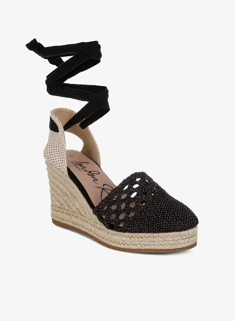 London Rag black Woven Lace-Up Espadrille Wedges  in Black for Women | Best Price UAE