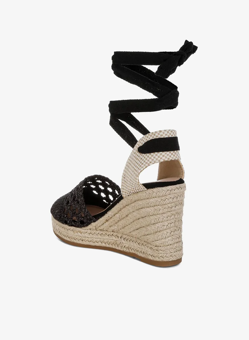 London Rag black Woven Lace-Up Espadrille Wedges  in Black for Women | Best Price UAE