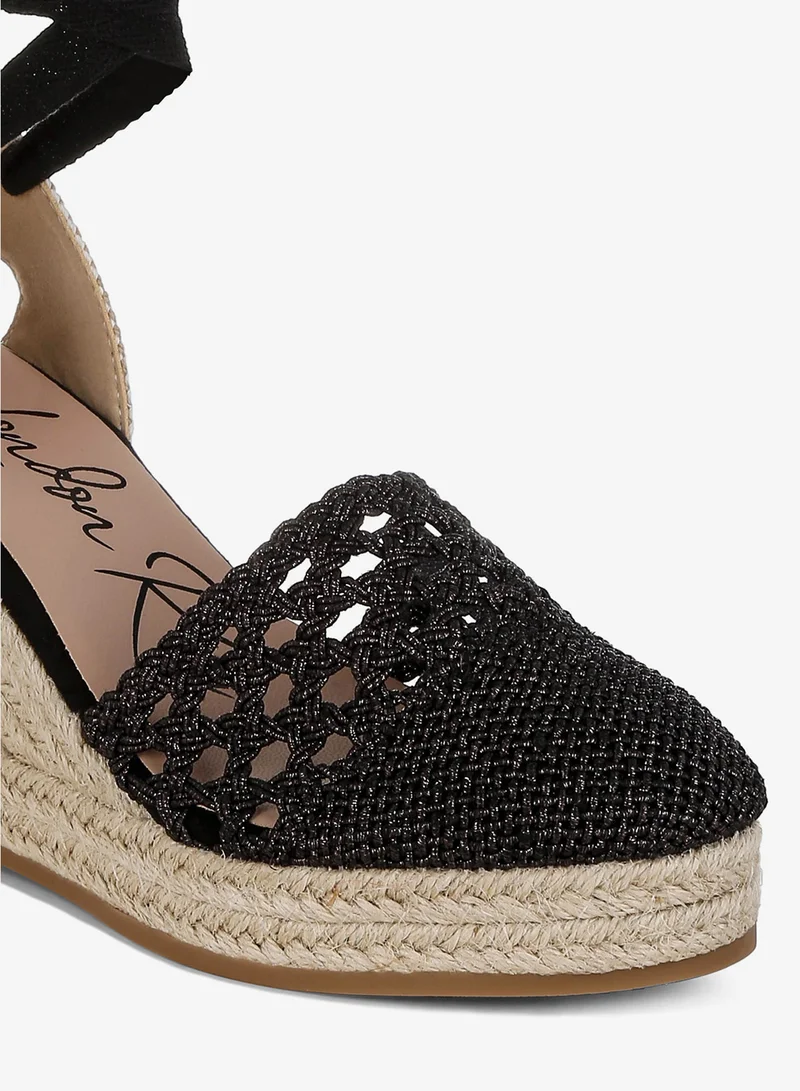 London Rag black Woven Lace-Up Espadrille Wedges  in Black for Women | Best Price UAE