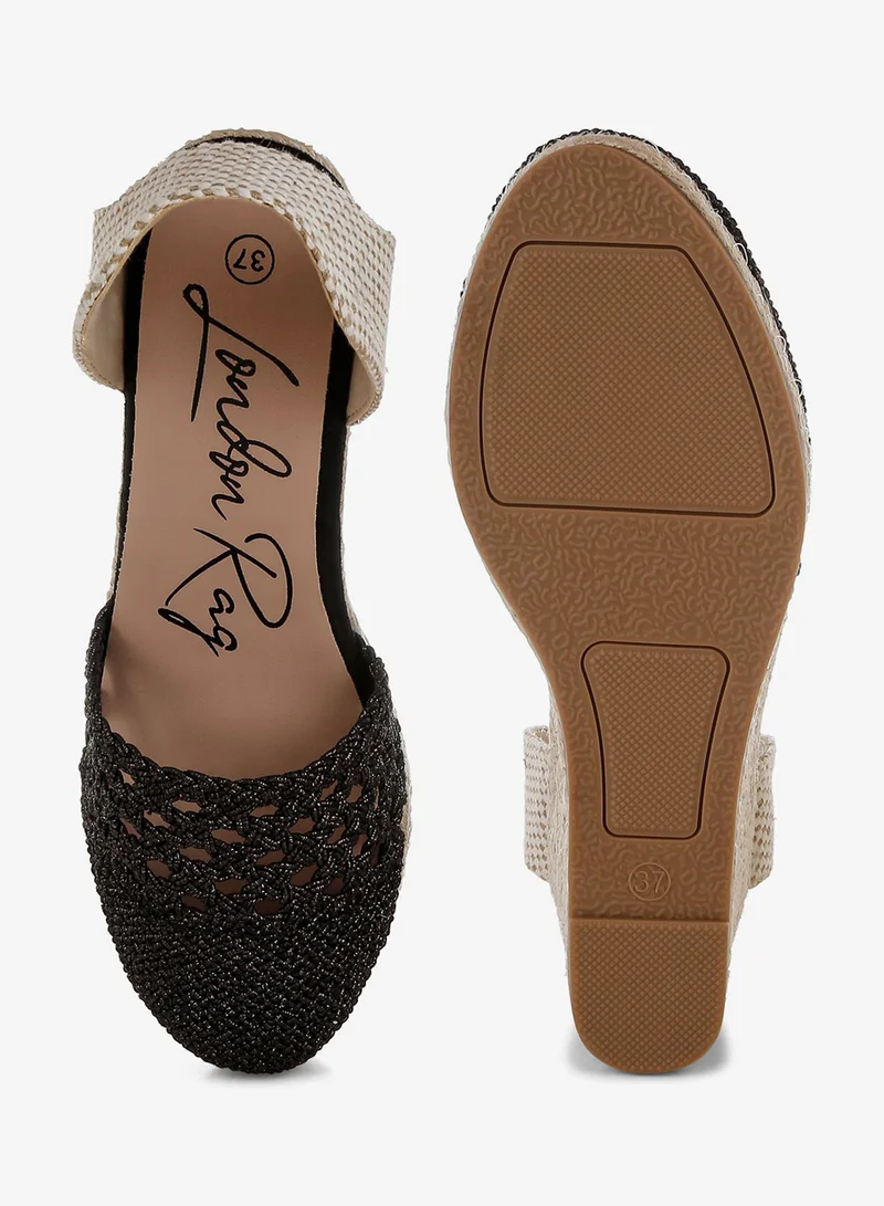 London Rag black Woven Lace-Up Espadrille Wedges  in Black for Women | Best Price UAE
