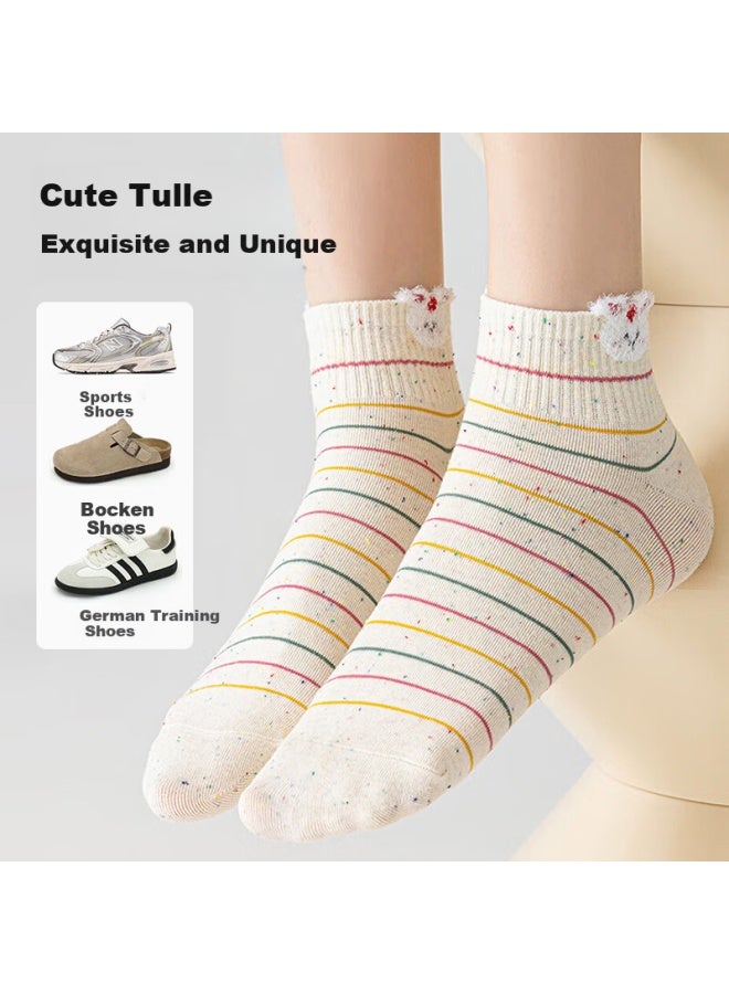 Gujin 4 Pairs Colorful Dot Yarn Cotton Socks For Women Spring Summer Thin Breathable Cute Cartoon Jacquard Short Socks New - Image 2