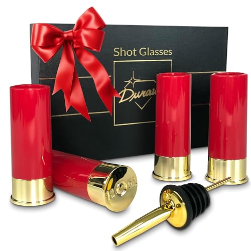 Durawe Company 12 Gauge Bullet Shot Glass Gift Set, Bullet Glass with Pourer, Shotgun Shell Shot Glasses Set, Plastic Bullet Shot Glasses, Shot Gun Shell Shape Best Gifts For Men, Gift Set, Xmas Present - Image 1