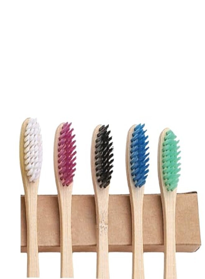 RMR Traders Multicolour Soft Bristles Wooden Bamboo Toothbrush For Adults| Treated With Neem Oil | | Eco-friendly Fungus Protection | Bpa Free, Biodegradable & Compostable (Pack of 5) - Image 1