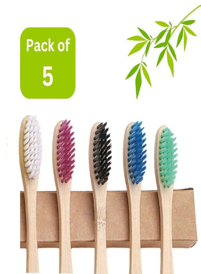 RMR Traders Multicolour Soft Bristles Wooden Bamboo Toothbrush For Adults| Treated With Neem Oil | | Eco-friendly Fungus Protection | Bpa Free, Biodegradable & Compostable (Pack of 5) - Image 5