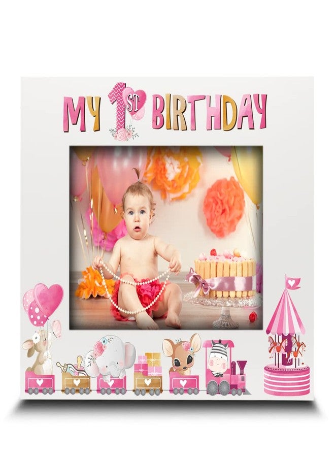 BELLA BUSTA-My 1st Birthday-Baby Boy, Baby Girl First Birthday-UV Print Gloss White Picture Frame (Girl, 5x7 Horizontal) - Image 1