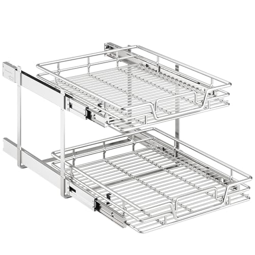 QUYUWU 2-Tier Kitchen Cabinet Pull Out Shelf and Drawer Organizer Slide Out Pantry Storaqe Basket in Multiple Sizes (18" W x 21" D) - Image 1