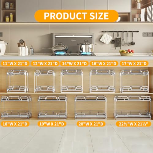 QUYUWU 2-Tier Kitchen Cabinet Pull Out Shelf and Drawer Organizer Slide Out Pantry Storaqe Basket in Multiple Sizes (18" W x 21" D) - Image 4