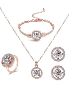Huitich Rose Gold Colour Crystal Jewelry Set Necklace, Bracelet, Earrings & Ring for Women  - Image 1