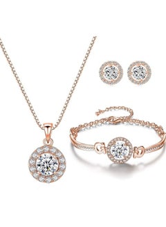 Huitich Rose Gold Colour Crystal Jewelry Set Necklace, Bracelet, Earrings & Ring for Women  - Image 2