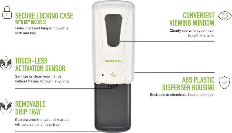 Alpine Industries Alpine Automatic Hand Sanitizer Dispenser - Touchless Soap Dispenser with Drip Tray for Restaurant, Hospital, School, Hotel, Kitchen and Bathroom -1200mL Liquid, Gel White - Image 2