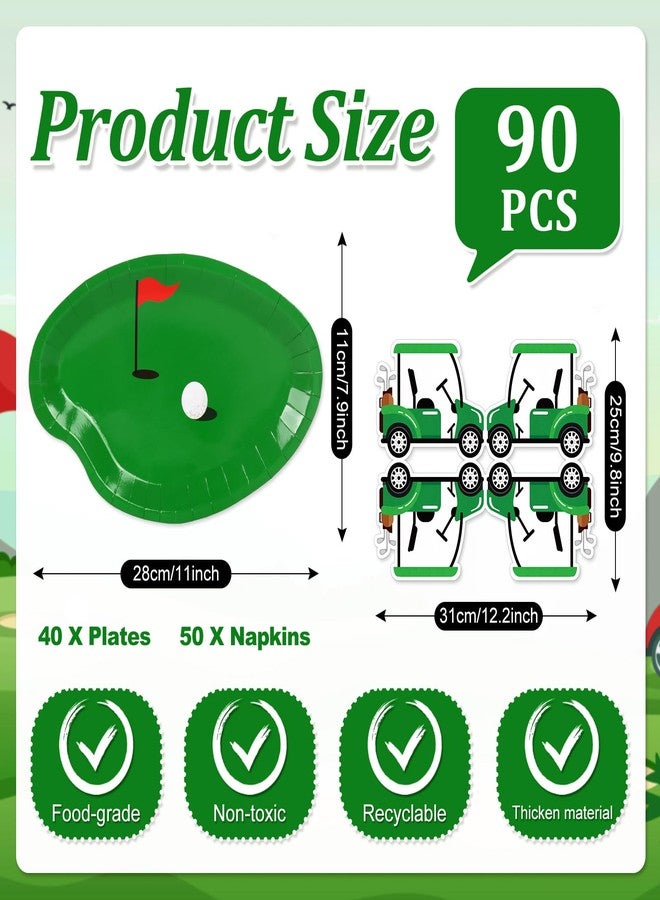 وولاين مجموعة أطباق ومناديل حفلات الجولف من والين، 90 قطعة، أطباق ورقية خضراء على شكل كرة رياضية، مناديل ورقية للاستخدام مرة واحدة على شكل عربة جولف، مثالية لحفلات أعياد الميلاد، تكفي 40 شخصًا - Image 2