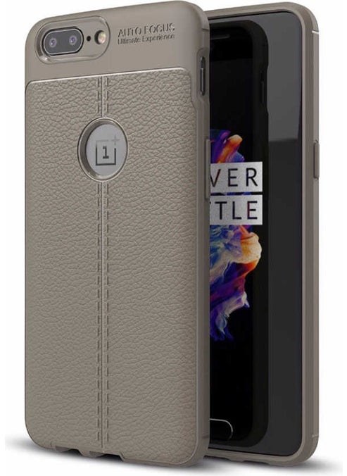 One Plus 5 Case Leather Textured Silicone with Camera Protection - Gray
