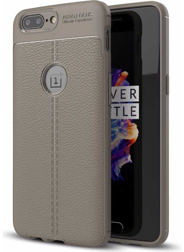 Nevarium - One Plus 5 Case Leather Textured Silicone with Camera Protection - Gray - Image 1