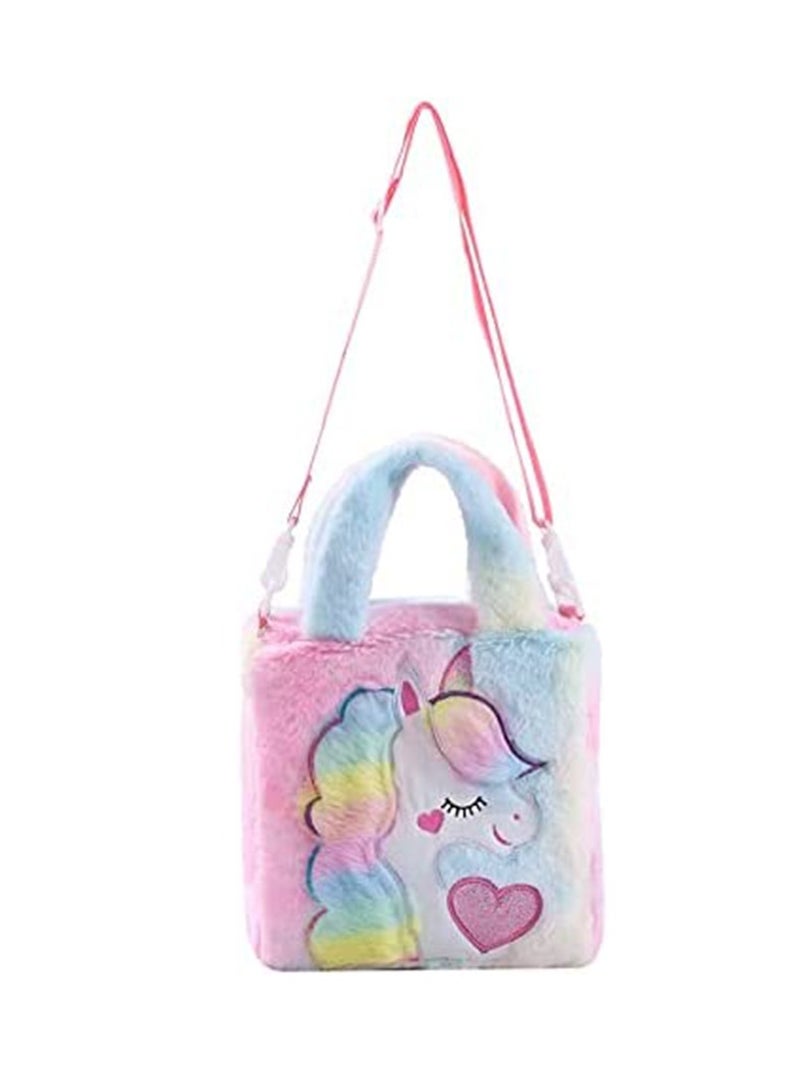 Excefore Kids Crossbody Handbags Colorful Unicorn Tote Adjustable Shoulder Strap Bag Plush Large Capacity Cute Unicorn Crossbody Purse Girls Birthday Gift 1-6 Years - Image 5