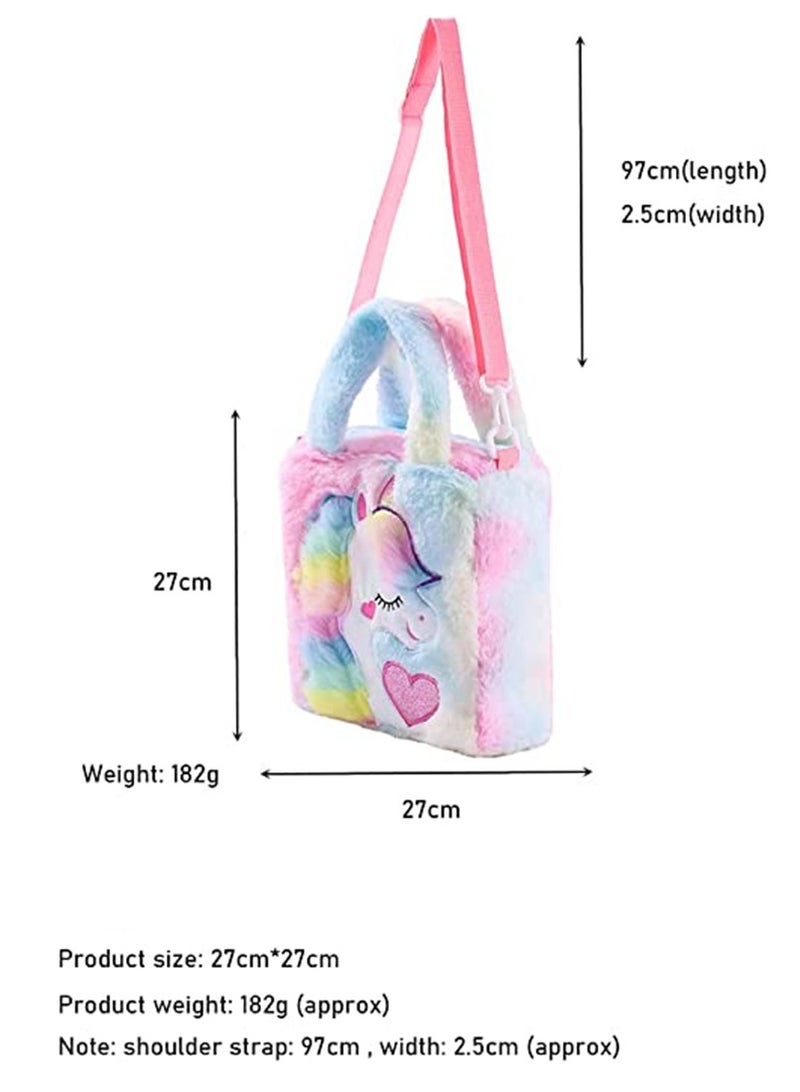 Excefore Kids Crossbody Handbags Colorful Unicorn Tote Adjustable Shoulder Strap Bag Plush Large Capacity Cute Unicorn Crossbody Purse Girls Birthday Gift 1-6 Years - Image 2
