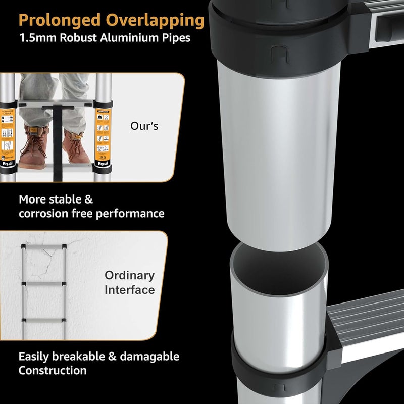 Equal سلم تلسكوبي قابل للطي من الألمنيوم بطول 8.5 قدم مع 2 مثبت مثلث | معتمد EN131 مع ضمان لمدة سنتين | سعة قصوى 150 كجم | سلم قابل للطي للاستخدام المنزلي أو الخارجي (2.5م/8 خطوات) - Image 5
