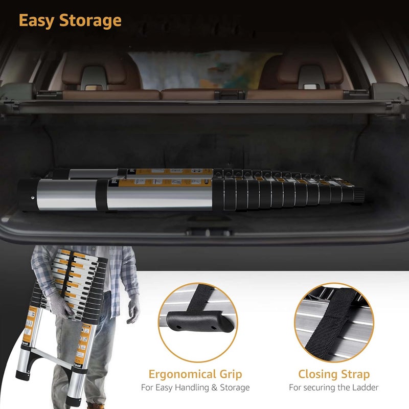 Equal سلم تلسكوبي قابل للطي من الألمنيوم بطول 8.5 قدم مع 2 مثبت مثلث | معتمد EN131 مع ضمان لمدة سنتين | سعة قصوى 150 كجم | سلم قابل للطي للاستخدام المنزلي أو الخارجي (2.5م/8 خطوات) - Image 4