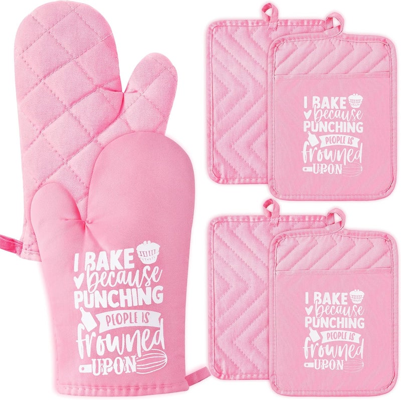 GROBRO7 6Pcs Cotton Oven Mitts Pot Holders Funny Women Resistant Hot Pads Machine Washable Microwave Gloves with Hanging Loop Pocket Potholder for Kitchen Baking Cooking GrillingPink - Image 1