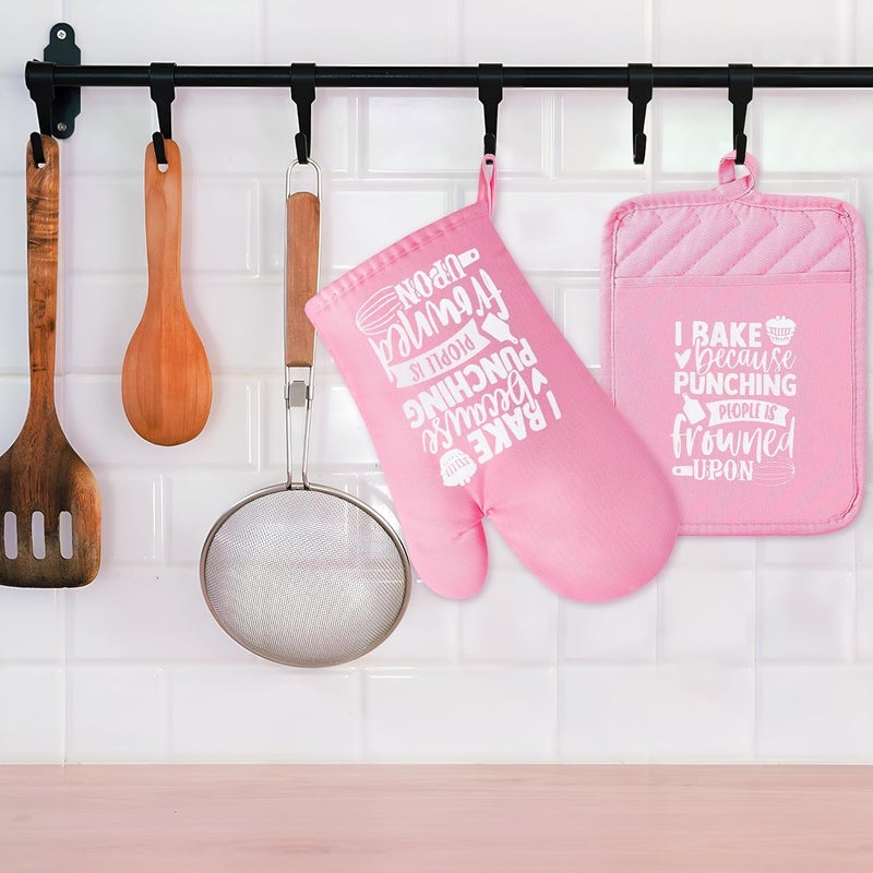 GROBRO7 6Pcs Cotton Oven Mitts Pot Holders Funny Women Resistant Hot Pads Machine Washable Microwave Gloves with Hanging Loop Pocket Potholder for Kitchen Baking Cooking GrillingPink - Image 5