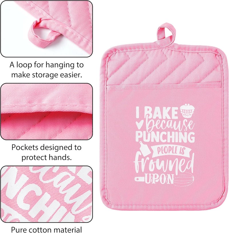 GROBRO7 6Pcs Cotton Oven Mitts Pot Holders Funny Women Resistant Hot Pads Machine Washable Microwave Gloves with Hanging Loop Pocket Potholder for Kitchen Baking Cooking GrillingPink - Image 4