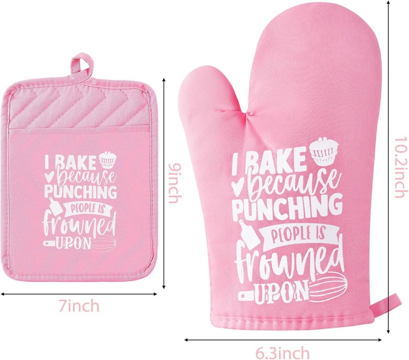 GROBRO7 6Pcs Cotton Oven Mitts Pot Holders Funny Women Resistant Hot Pads Machine Washable Microwave Gloves with Hanging Loop Pocket Potholder for Kitchen Baking Cooking GrillingPink - Image 2