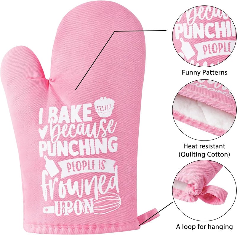 GROBRO7 6Pcs Cotton Oven Mitts Pot Holders Funny Women Resistant Hot Pads Machine Washable Microwave Gloves with Hanging Loop Pocket Potholder for Kitchen Baking Cooking GrillingPink - Image 3