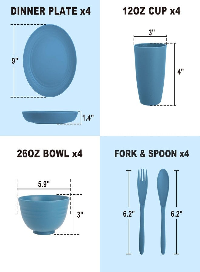 Perlapoc Premium Wheat Straw Dinnerware Sets for 4, Reusable Plastic Dinner Plates, Unbreakable Plates and Bowls Sets 20-Piece, Dishwasher & Microwave Safe - Blue - Image 2