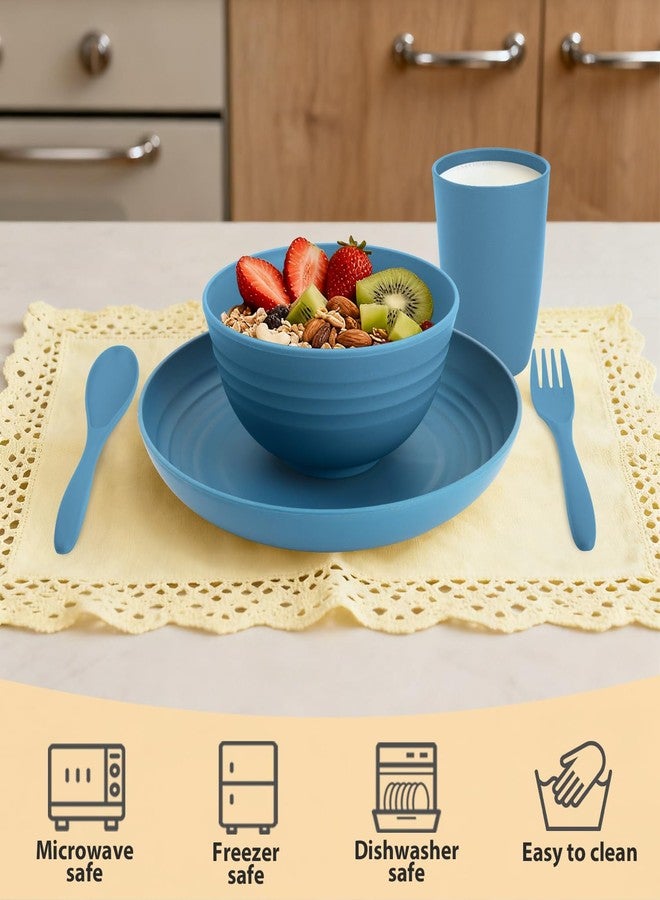Perlapoc Premium Wheat Straw Dinnerware Sets for 4, Reusable Plastic Dinner Plates, Unbreakable Plates and Bowls Sets 20-Piece, Dishwasher & Microwave Safe - Blue - Image 5