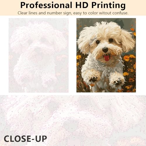 Rebotipy Animals Paint by Numbers Modern Dogs Paint-by-Numbers Kits DIY Lovely Animals Dog Painting Numbers Gifts Adults Beginners Paint by Number Artwork for Bedroom Home Wall Art Decor 16x20 in - Image 3