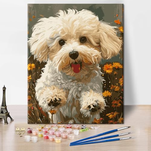 Rebotipy Animals Paint by Numbers Modern Dogs Paint-by-Numbers Kits DIY Lovely Animals Dog Painting Numbers Gifts Adults Beginners Paint by Number Artwork for Bedroom Home Wall Art Decor 16x20 in - Image 1