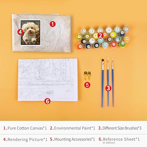 Rebotipy Animals Paint by Numbers Modern Dogs Paint-by-Numbers Kits DIY Lovely Animals Dog Painting Numbers Gifts Adults Beginners Paint by Number Artwork for Bedroom Home Wall Art Decor 16x20 in - Image 5
