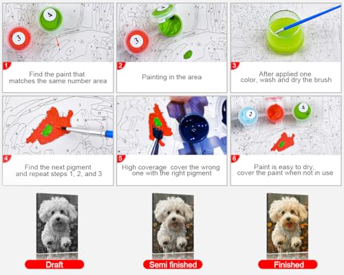 Rebotipy Animals Paint by Numbers Modern Dogs Paint-by-Numbers Kits DIY Lovely Animals Dog Painting Numbers Gifts Adults Beginners Paint by Number Artwork for Bedroom Home Wall Art Decor 16x20 in - Image 4