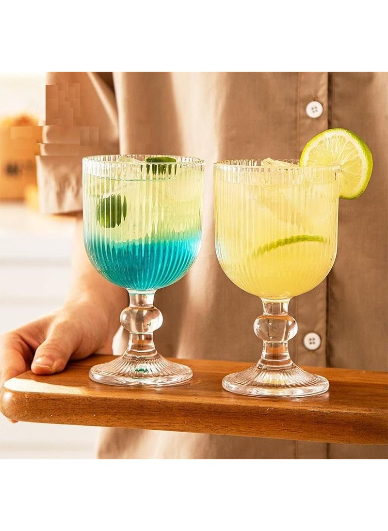 BLISS START BLISS START Ribbed Wine Glasses Set of 2 All Purpose Water GobletOrigami Style Short Stemware 250ml Glass Beverage Goblets for JuiceCocktailWineParty 320 mlClear  - Image 1