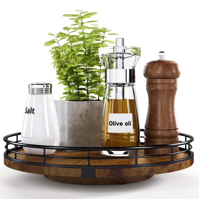Farmhouse Oak 10 Lazy Susan Turntable Organizer for Cabinet Round Wooden Lazy Susan Organization and Storage for Dining Table Pantry Kitchen Countertop CupboardHome Decor Walnut Wood