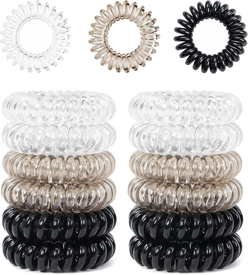 12 Pcs Spiral Hair Ties MultiColor Hair Elastic Bands No Crease Phone Cord Hair Bobbles Plastic Hair Coil Bands Spiral Ponytail Holder Hair Bands for Women Girls