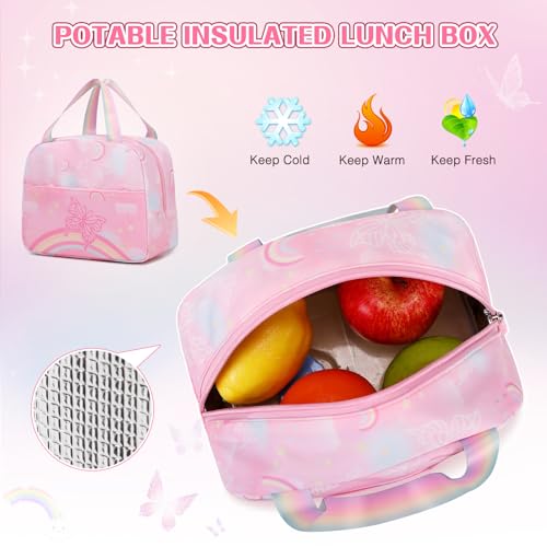 Scothen Backpack for Girls, Rainbow Butterfly Girls Backpacks with Lunch Bag Pencil Case Set, Kids Backpack Kindergarten Elementary Middle School Book Bag for Teen Girl Children Students - Image 5