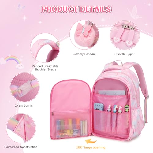 Scothen Backpack for Girls, Rainbow Butterfly Girls Backpacks with Lunch Bag Pencil Case Set, Kids Backpack Kindergarten Elementary Middle School Book Bag for Teen Girl Children Students - Image 3
