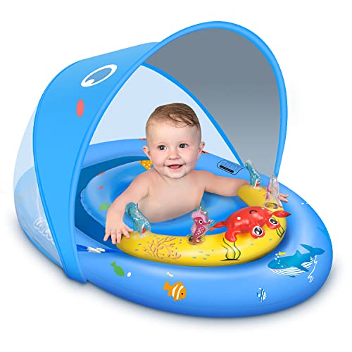 LAYCOL Baby Pool Float with Canopy UPF50 120Adjustable Sun Protection and AntiTip Safety Seat Inflatable Toddler Floaties Infant Pool Float with Animal Pool Toys Baby Beach Essentials for 636M - Image 1