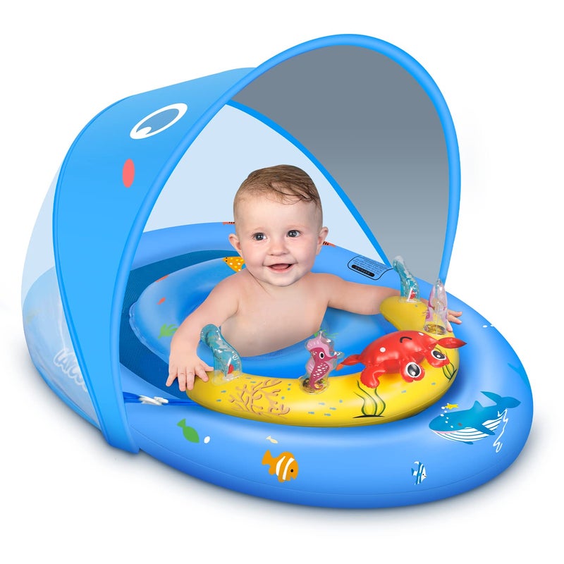 LAYCOL Baby Pool Float with Canopy UPF50 120Adjustable Sun Protection and AntiTip Safety Seat Inflatable Toddler Floaties Infant Pool Float with Animal Pool Toys Baby Beach Essentials for 636M - Image 2