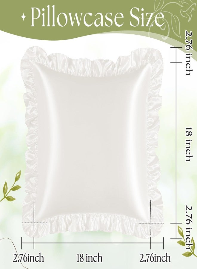 Eychei White Ruffle Pillow Shams Set of 2, 18 x 18 Inch Satin Ruffle Pillow Covers for Hair and Skin, Silky Pillowcase with Envelope Closure, Anti Wrinkle Ruffled Pillowcase for Sofa, Bed - Image 5