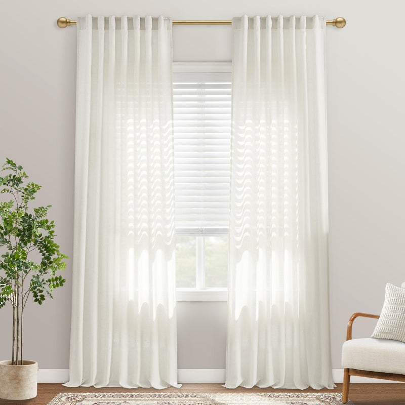 PANELSBURG Undyed Natural Linen Cotton Blend Gauze Curtains, Soft Lightweight Light Filtering Semi-Sheer Panels for Living Room Bedroom, 84 Inch Length, 2 Panel Set - Image 1